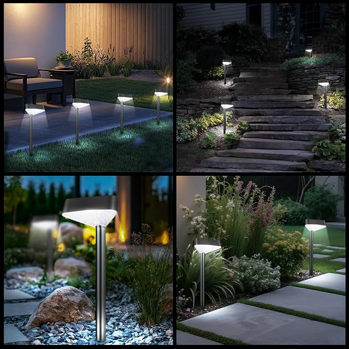 8 Pack Solar Pathway Lights Outdoor, Bright LED Solar Landscape Lights, Waterproof Solar Garden Lights for Yard, Patio, Walkway, Lawn, Driveway(Cold White, 8 Pack)