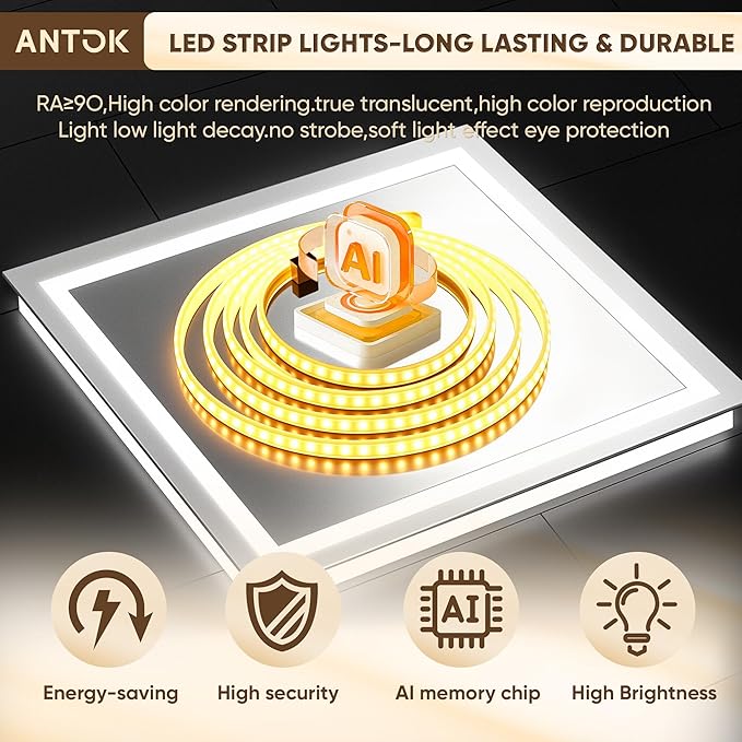 Antok 32"x 48" LED Bathroom Mirror with Lights, Anti-Fog, Dimmable, Lighted Vanity Mirror with Tempered Glass, Memory Function, 3 Light Modes, Safe Use, Horizontal, Vertical, Wall Mount