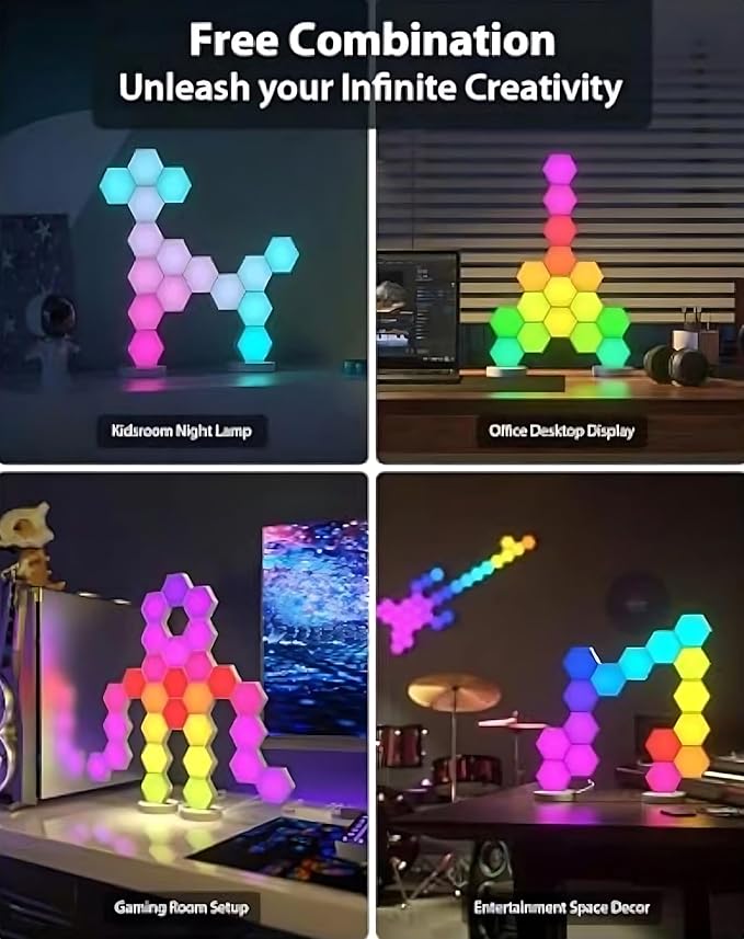 STONEBROOK Smart RGB + IC Hexagon Light Panels, DIY Wall Lights with Music Sync, Alexa & Google Assistant, Wi-Fi App Control,Gaming Lights for Gaming Setup, Gaming & Bedroom Decor (10-Pack)