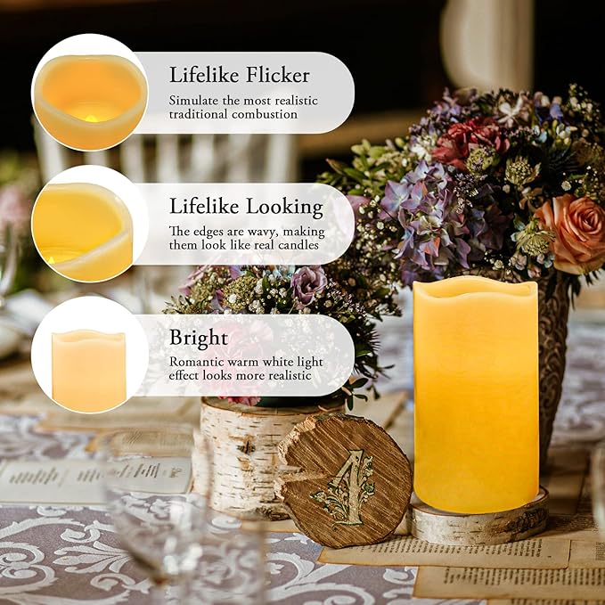 Wax Shell Flameless Candles : Set of 1 H4”D3.15” Remote Control LED Electric Candle Ivory Real Wax Pillar Flickering Candles with Timer Home Halloween Christmas Gift Deco