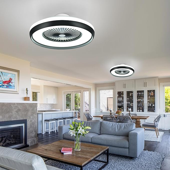 24" Bladeless Ceiling Fan with RGB Light Remote, Smart LED Ceiling Fans with Voice/App Control, Modern Low Profile Dimmable Light Ceiling Fan for Bedroom Living Room
