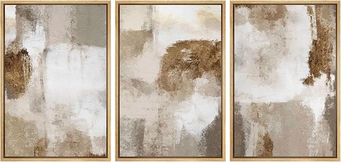 wall26 Framed Canvas Print Wall Art Set Pastel Watercolor Duotone Brown Landscape Abstract Shapes Illustrations Modern Art Decorative Multicolor for Living Room, Bedroom, Office - 16"x24"x3 Natural