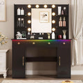 Vanity Desk with Mirror and Lights, Makeup Vanity with Mirror and LED Lights & Power Outlet, 3 Drawers and Cabinets, 3 Lighting Modes Dressing Table Set for Girls Women Bedroom,Black