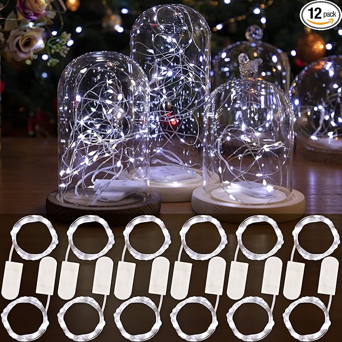 HXWEIYE 12 Pack Fairy Lights Battery Operated, 7ft 20LED Mini Twinkle String Light for Mason Jar DIY Wedding Table Centerpieces Party Bedroom Christmas (White)