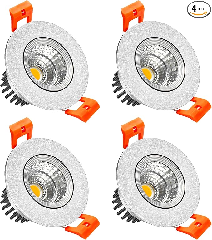 LightingWill 2inch LED Dimmable Downlight, 3W COB Recessed Ceiling Light, Ultra Warm White 2700K, CRI80, 25W Halogen Bulbs Equivalent, Silver(4 Pack)