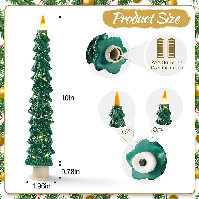 Christmas Tree Candles Surrounded by Fairy Lights, LED flameless Candle Lights with Remote Control Timing Function. Green