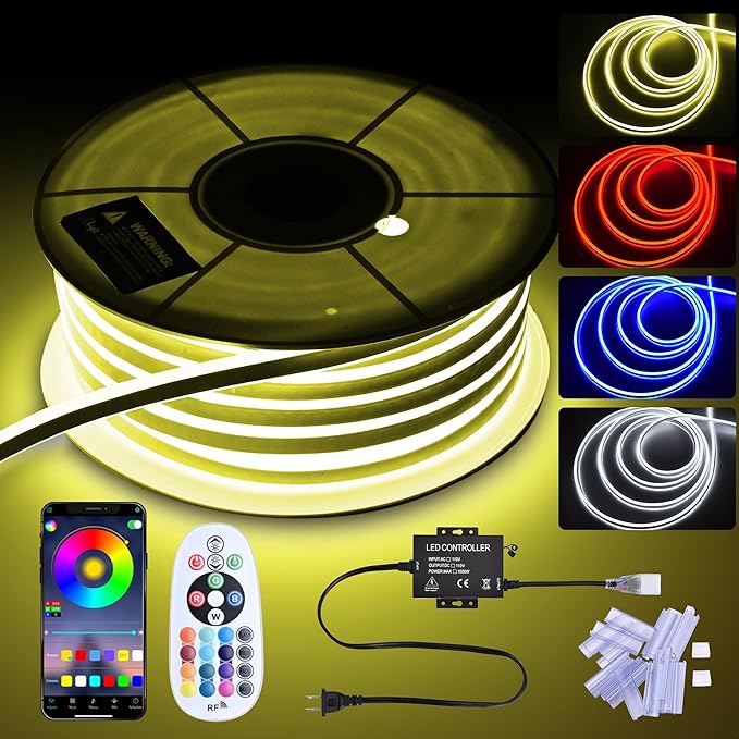 DELight AC 110-120V Waterproof IP65 Window Display RGB 150ft Double-Side Neon Rope Lights with Remote Control & APP Music Sync Dimmable Cuttable Flexible LED Strip Lights Outdoor DEL-D150R