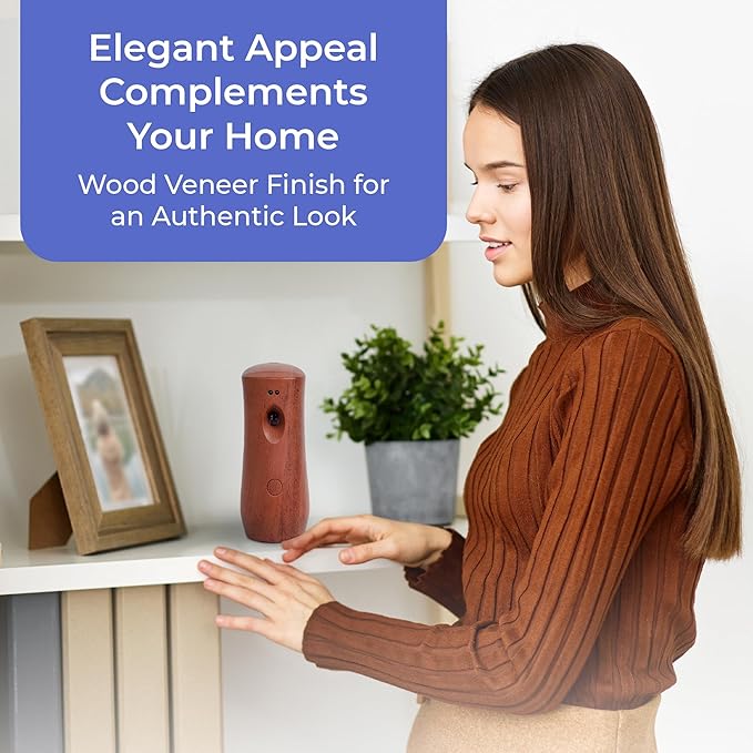 Automatic Air Freshener Spray Dispenser: Automatic Spray Dispenser with Elegant Wood Design for Commercial or Home Use (1-Pack), Battery Powered Free Standing or Wall Air freshener, Three Time Release