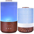 BlueHills Premium Set of Two Large 2500 ML and 4000 ML Tall XL Essential Oil Diffusers Humidifier Combo for Large Room Home with Décor Cover LED Lights Great Gift – Value Pack of Dark Wood Grain.