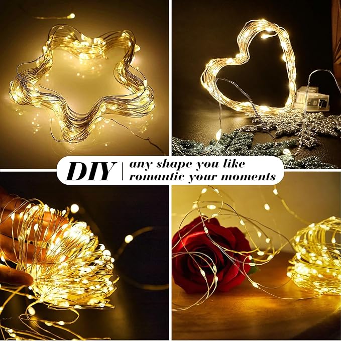 ZGWJ 100 Pack Fairy Lights Battery Operated, 7ft 20 Mini LED Fairy String Lights Silver Wire 3 Modes for DIY, Parties, Wedding, Bedroom, Halloween Christmas Decoration Warm White