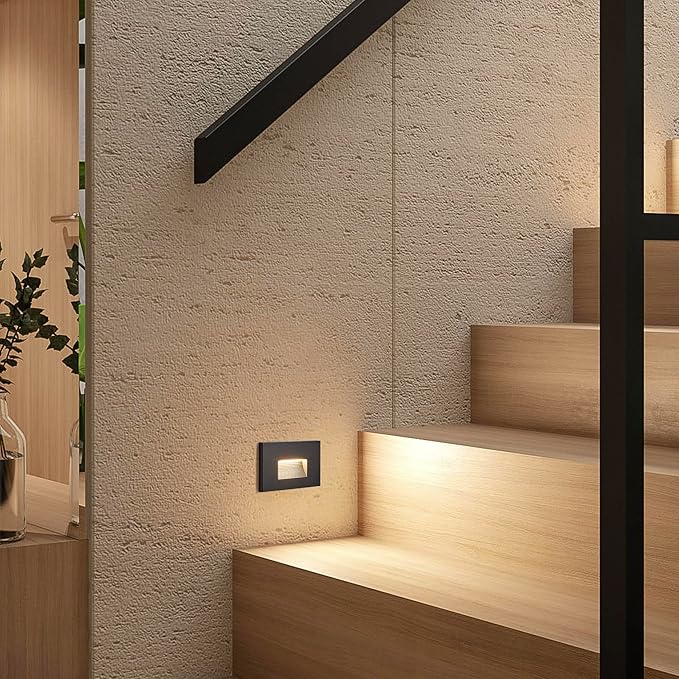 Maxxima Horizontal LED Step Light, Indoor/Outdoor Stair Light, 3 CCT Color Selectable 3000K, 4000K, 5000K, 30 Lumens, Black, 2-Pack