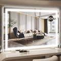 HNV Vanity Mirror with Lights 32"x22" Large Lighted Makeup Mirror, Dimmable 3-Color LED, Touch Screen, Wall-Mount or Tabletop, Ultra-Clear for Bathroom & Bedroom (White)