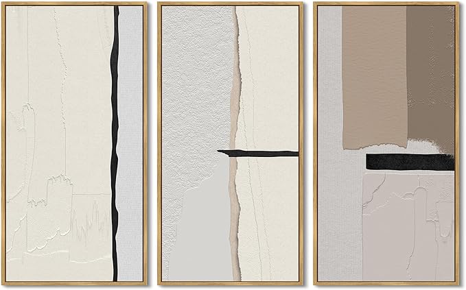 KUVIOKE Beige Abstract Wall Art Framed Boho Gray Illustrations Modern Minimalist Painting Artwork for Living Room Bedroom 8x16in3pcs Natural Framed