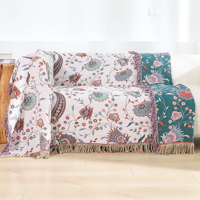 Boho Large Cotton Throw Blanket 80''x90'',Ultra Soft Rustic Quilt,Sofa Throw Cover with Tassels,Farmhouse Lightweight Woven Throw for Bed,Travel,Couch,Home Decor
