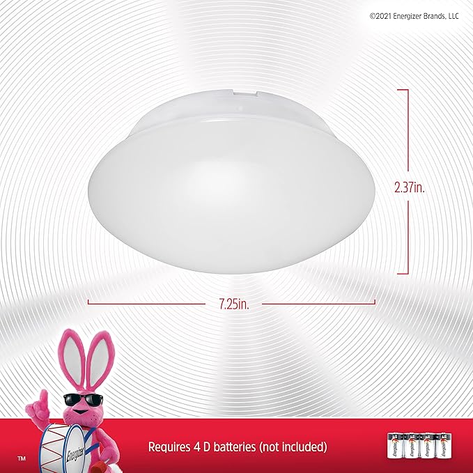 Energizer Motion-Activated LED Ceiling Light, Battery Operated, 300 Lumens, No Wiring Needed, 15ft. Motion Sensing, Great for Laundry Room, Garage, Closets, and More, 39677
