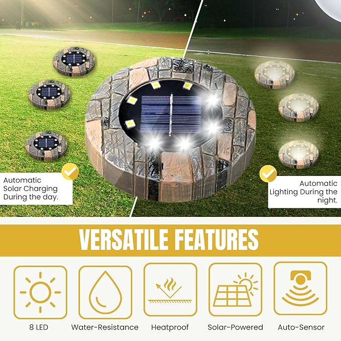 Solar Ground Lights Outdoor Decor - Waterproof LED Outdoor Solar Lights for Yard, Patio, Garden, Pathway, Stair, Deck - Landscape Lighting for Garden Decor - Outside Lightings (4 Pack, Cool White)
