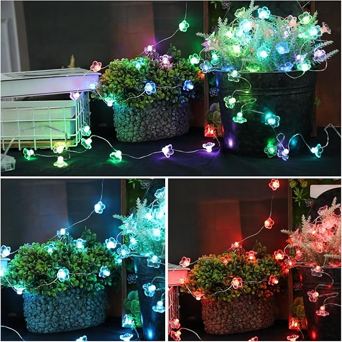 Vigdur Cherry Blossom Lights, 13 FT 40 LEDs Multicolor Flower String Lights Battery Operated with Remote&Timer, 20 Lighting Modes Pink Flower String Lights for Bedroom Party Wedding Décor