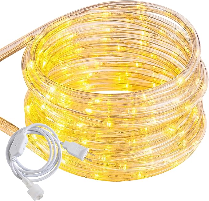 50ft Warm White Rope Lights, Connectable for Indoor & Outdoor,110V Flexible Tube Lights,Waterproof Clear LED Rope Lighting for Outside, Deck, Patio, Pool, Camping, Bedroom Decor,Landscape