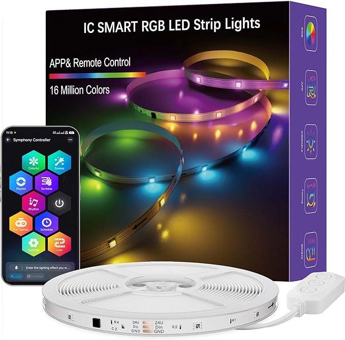 Smart IC RGB LED Strip Lights 50FT, Segmented DIY Color Changing, Rainbow Chasing Effects, WiFi App/Voice Control, Music Sync, Works with Alexa & Google Assistant, LED Lights for Bedroom Decor