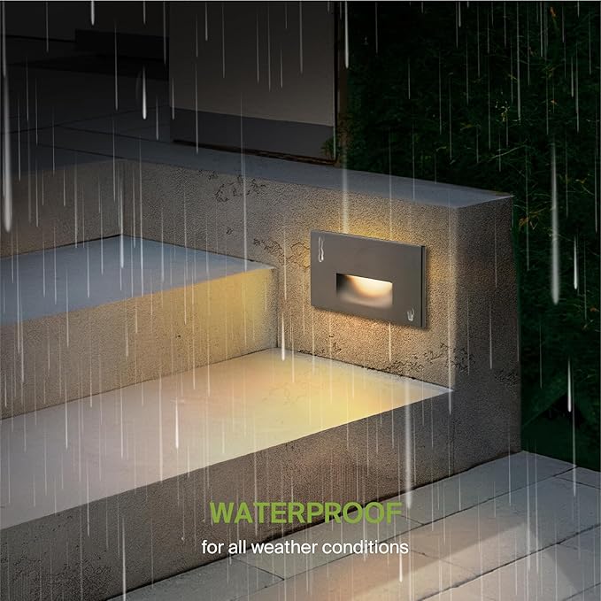 ASD LED Recessed Step Light Fixture, Outdoor & Indoor Stair Tread Lighting | 3CCT, Dimmable, Waterproof, ETL Listed | 3W 120LM 3000K-5000K 120V | Staircase Hardwired Illumination | Black, 24 Pack