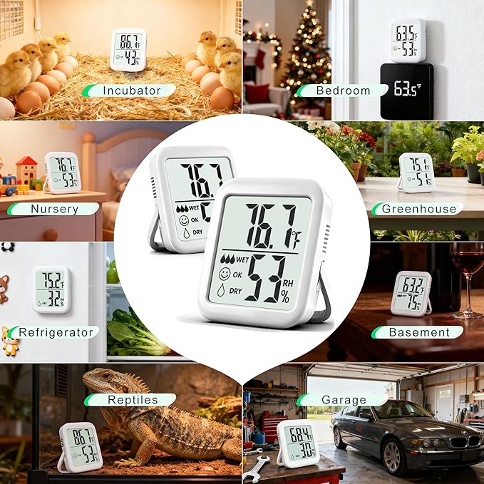Antonki 2 Pack Room Thermometer for Home, Hygrometer Indoor Humidity Meter Gauge, Digital Temperature and Humidity Monitor Sensor for House, Terrarium, Incubator, Greenhouse - Battery Included