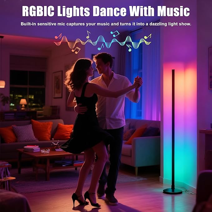 Led Corner Lamp – Bonus RGB TV Backlight – RGBIC Corner Floor Lamp with 16M+ Colors, 300+ Effects, Music Sync, 5V/2A Adapter, Perfect Ambient Lighting for Living Room, Bedroom & Gaming Setup