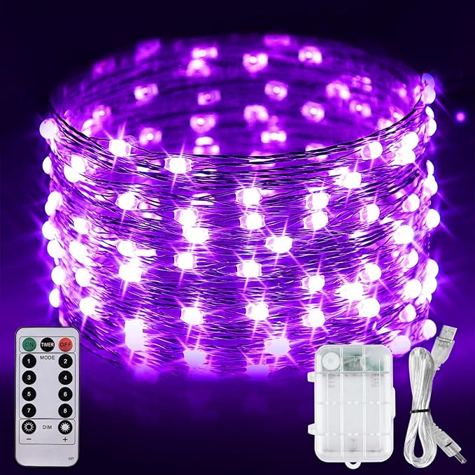 OMIKA Battery Operated LED UV Black Lights, 16.5ft 50 Units 2835 LED UV Lamp Beads 8 Modes Flexible Blacklight Fairy String Lights with Remote for Fluorescent Party Stage Body Paint Halloween Decor