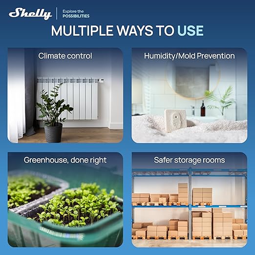 Shelly BLU H&T ZB Ivory, Bluetooth & Zigbee Operated Temperature & Humidity Levels Sensor, Compatible with Home Assistant, Alexa, Google Home, Water & Dust Resilient, IP54, Real Time Monitoring