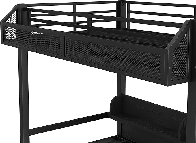 Bellemave Twin XL Over Twin XL Metal Bunk Bed with Storage Drawers and Shelves, Heavy Duty Bunk Beds with LED Lights and Charging Station for Kids,Adults,Convertible into a Sofa Bed,Black