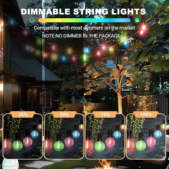 LAMPHOME LED Outdoor String Lights, 4 Pack 26FT Patio Lights with 12+1 Edison Shatterproof Bulbs, UL Waterproof Connectable Dimmable Multicolor Outside easterLights for Backyard Porch Easter Decor
