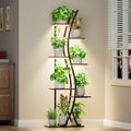 62" Plant Stand Indoor with Grow Lights - 7 Tiered Tall Metal Plant Shelf - Corner Wooden Plant Stand for Indoor Plants Multiple, Large S-Shape Flower Rack Holder for Living Room, Garden, Patio Decor