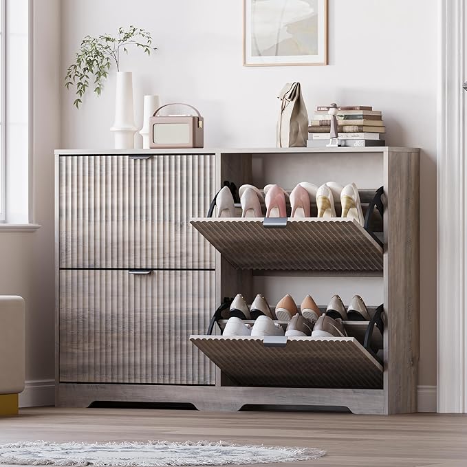 Large Shoe Cabinet for Entryway, Shoe Rack Cabinet with 4 Flip Drawer and Adjustable Shelves for Small Apartment, Foyer