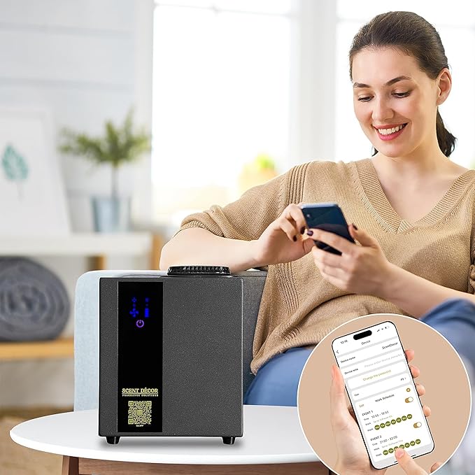 Smart Electric Scent Diffuser, Automatic Air Freshener Spray Dispenser, App Programmable HVAC Waterless Aroma Essential Oil Diffuser for Home, Bathroom, Office, Gym, Spa – up to 2000 sq. ft. Coverage