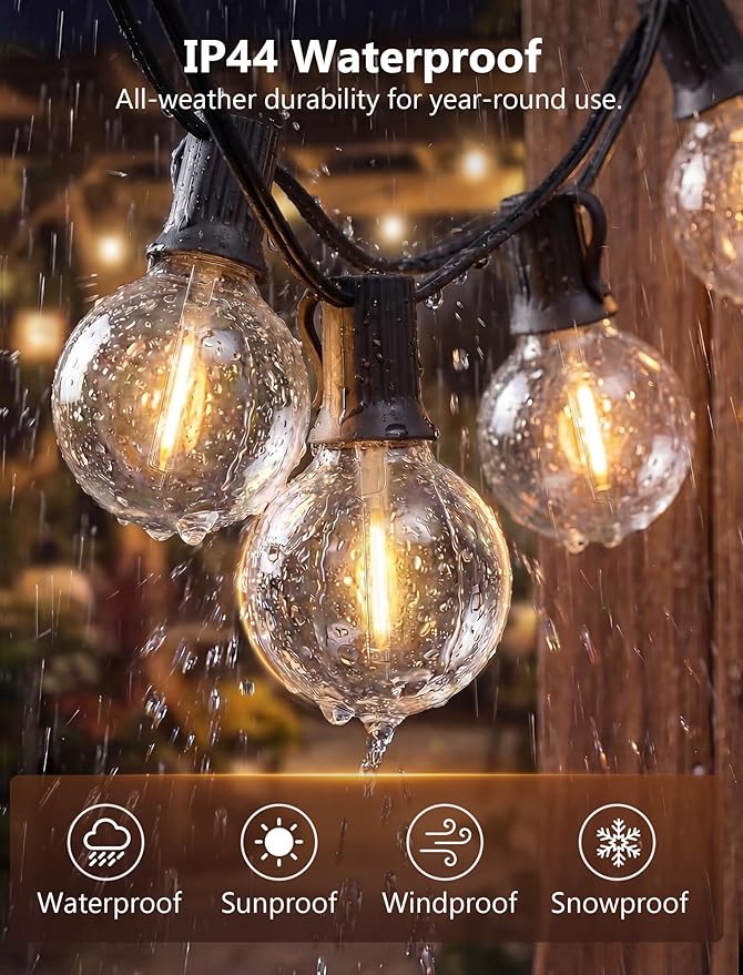 GOOTHY G40 LED Outdoor String Lights, 50Ft Patio String Lights Waterproof with 52 Shatterproof Globe Bulbs, Hanging Outdoor Lights for House Backyard Party Cafe Balcony Porch Christmas Decor, Black