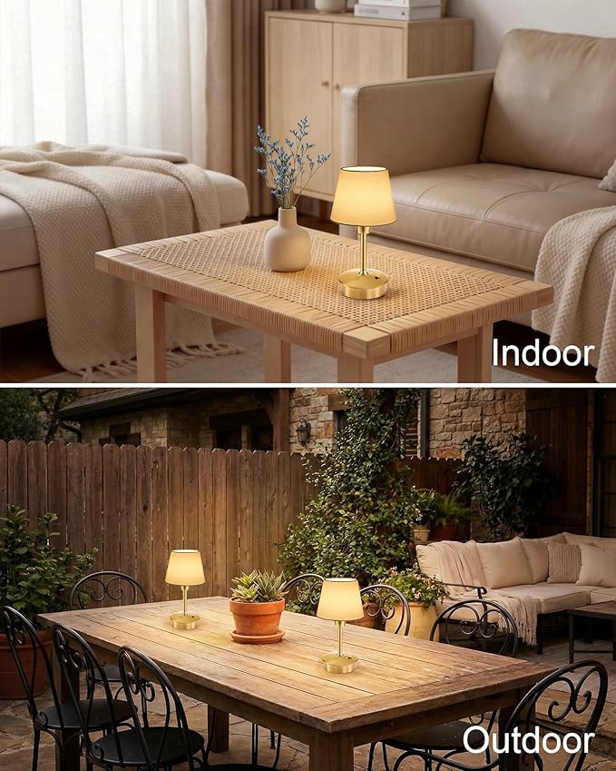UMEXUS 2 Pack Small Cordless Table Lamp, 5200mAh Battery Operated Touch Lamps for Restaurant Dinner Table Rechargeable Dimmable Portable Night Light for Bedside Dining Room Patio Kitchen Outdoor