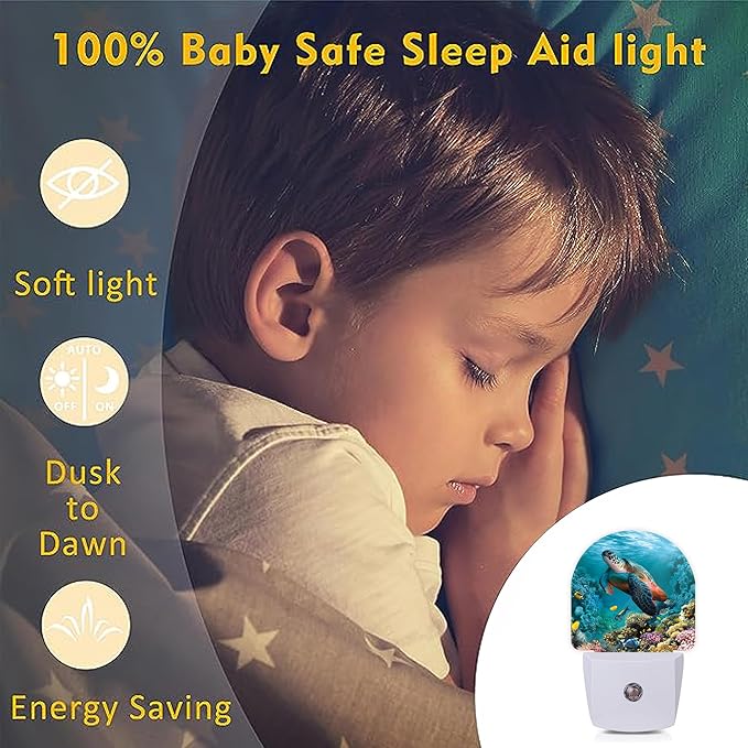 Underwater World Turtle Coral Night Lights Plug into Wall for Girls Boys Room,Night Light LED Lamp Dusk to Dawn Sensor Round Lamp for Bedroom Bathroom Hallway Home Wall Decor