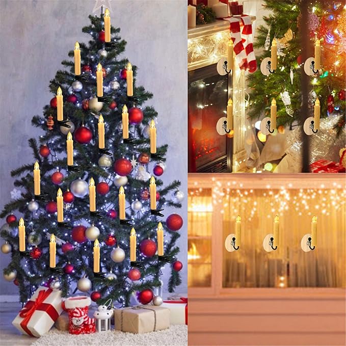 12 PCS Flameless Window Candles - Ivory Battery Operated LED Taper with Remote Updated Timer Function - Christmas Candles Warm White - Perfect for Wedding/Birthday/Party Decor