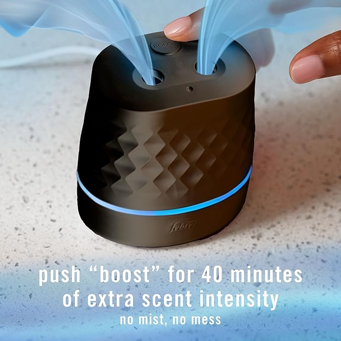 Febreze PLUG Scent Booster Starter Kit, Black, Oil Diffuser, Air Freshener Plug In, Continuous Scent Device + 2 Ocean Refills