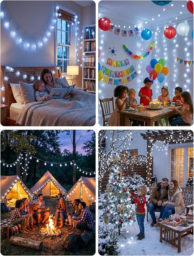 Star String Lights Plug in,33ft 100LED Fairy Lights with Remote, Hanging Star Decorations Lights Waterproof for Indoor Outdoor Bedroom Classroom Dorm Kids Tent Party Decor,White