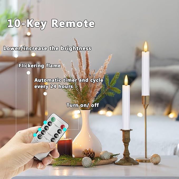 Battery Operated Flameless Taper Candles with Remote, 6.4 Inch White LED Candles Flickering, Short Flameless Candlesticks for Weeding Home Party Festival Decor, 6 Pack