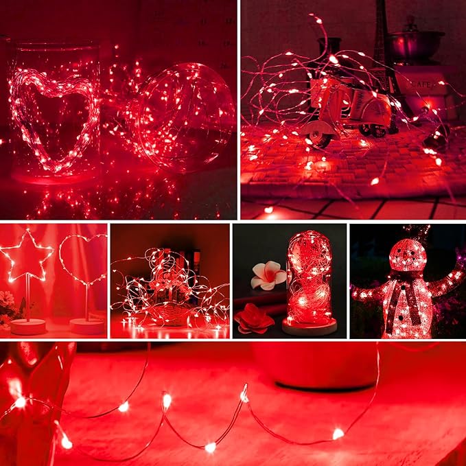 ZGWJ Fairy Lights Battery Operated, 100 Pack Twinkle String Lights 20 LED 7FT 3 Lighting Modes for Bedroom Decor, Easter, Halloween, Christmas, Party Indoor and Outdoor Decoration (Red, 100PCS)