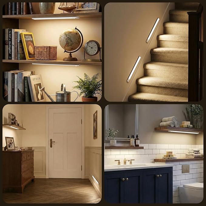 BLS 10inch Under Cabinet Lighting, 80 LED Motion Sensor Light Indoor, 1800mAh Rechargeable Wireless Closet Lights, 4 Sensor Modes, 3 Color Dimmable Magnetic Under Counter Lights for Kitchen, 2 Pack