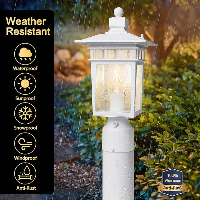 Dusk to Dawn Outdoor Post Lights, Waterproof Lamp Post Light Fixture, Aluminum Lamp Posts Outdoor Lighting Pole Lantern for Outside Yard Patio Pathway Garden Deck, Hard Wired (2 Pack, White)