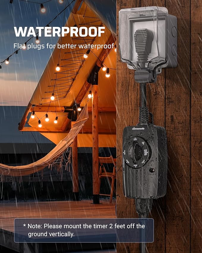 DEWENWILS Outdoor Light Timer Dusk to Dawn, Weatherproof, Plug in Timer for Garden Christmas String Light, 10A, UL Listed, 2 Pack