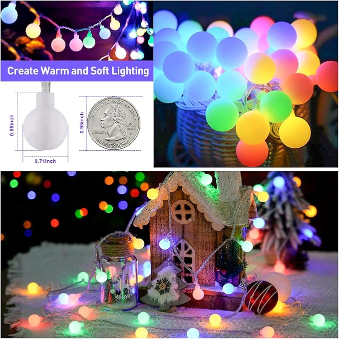 JMEXSUSS 100 LED Christmas Lights Indoor Plug in, 33ft 8 Mode Globe String Lights with Remote, Connectable Fairy Lights for Bedroom Room Tree Party Holiday Christmas Decoration (Multicolor)