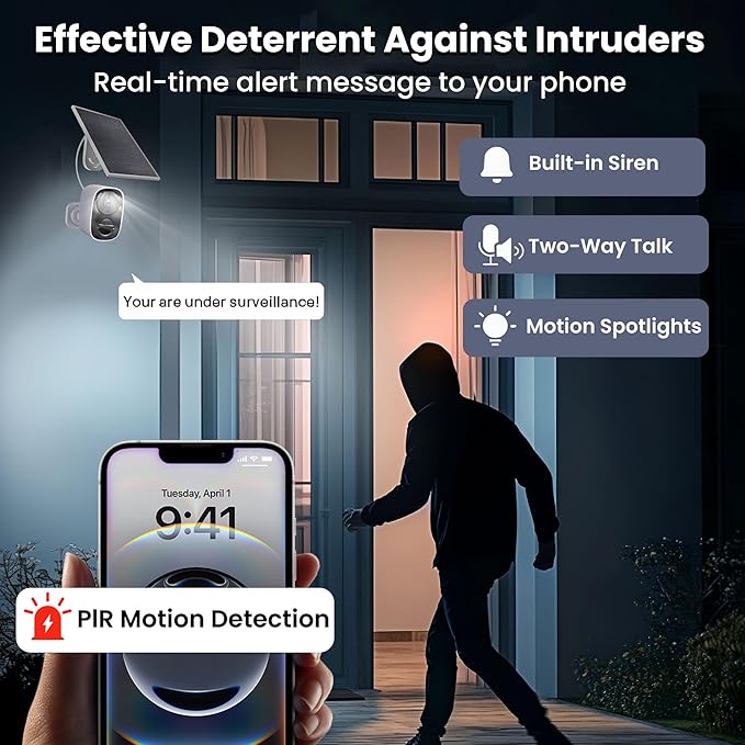 2026 Upgraded 2K Security Cameras Wireless Outdoor with Solar Panels, Free Cloud Storage, AI Motion Detection Spotlight Siren Alarm Outdoor Camera Wireless, 2-Way Talk, IP66 Waterproof