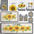 10 Pcs Sunflower Kitchen Decor 4 Black and White Buffalo Plaid Dish Towels 2 Buffalo Check Pot Holders 2 Rustic Sunflower Oven Mitts 2 Yellow Rugs for Cooking Baking Mom Housewarming Gift