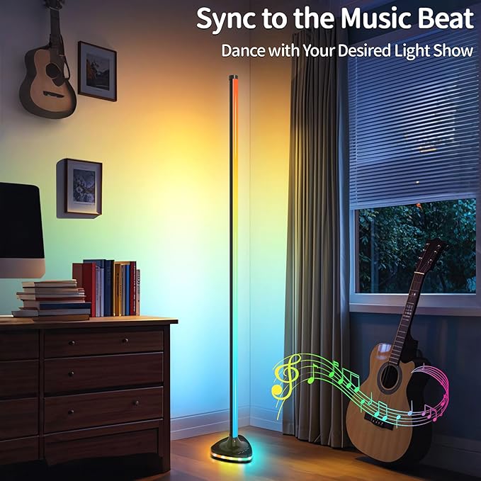 LanSuper Corner Floor Lamp,Smart RGB LED corner Floor Lamps with Luminous Base,21W 1800LM Super Bright Floor lamp with APP&Remote,LED corners lamp with Music Sync&16Million Colo,Ambient Lighting-Black