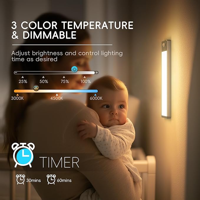 Under Cabinet Lights with Charging Station, 24LED Dimmable Rechargeable Motion Sensor Light Indoor with 15 Color Temperatures, Magnetic RGB Stick-Anywhere Closet Light for Stair Kitchen (3)