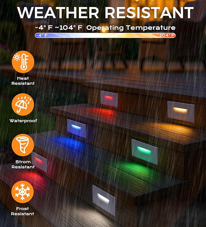 CLOUDY BAY 120V RGBCW LED Indoor Outdoor Step Light,3W 2700K 5000K RGB Selectable Stair Lights,Pack of 3